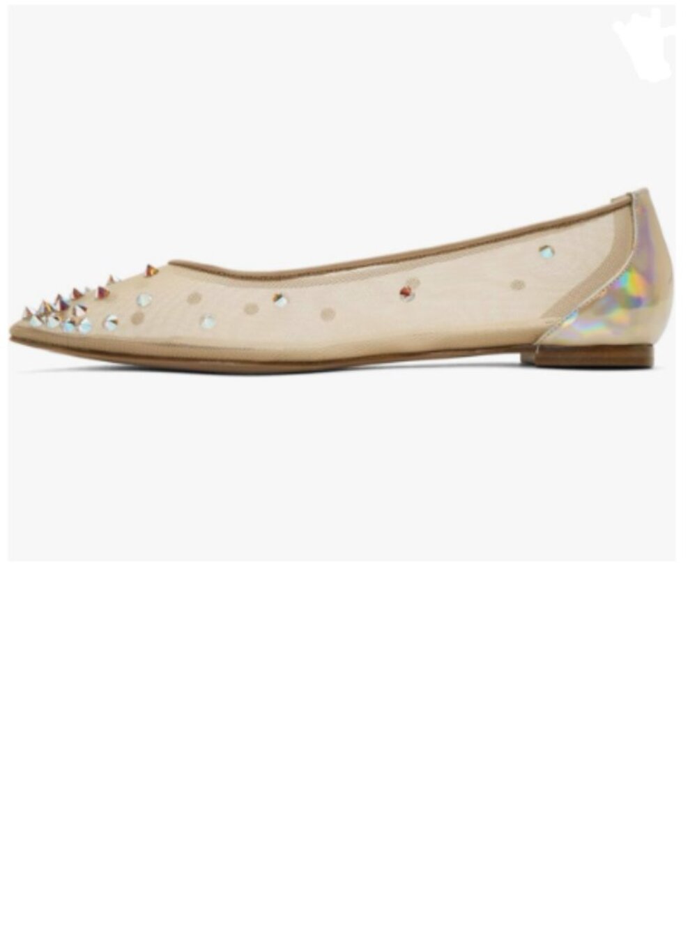 XYD Gold Rhinestones Studded Ballet Flats Mesh Rivets Slip On Pointed Toe Shoes